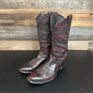 Justin Vintage Cowboy Boots Maroon Burgundy Mens Size 10.5 EE Rodeo Leather
